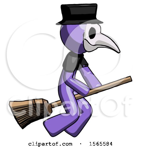Purple Plague Doctor Man Flying on Broom by Leo Blanchette