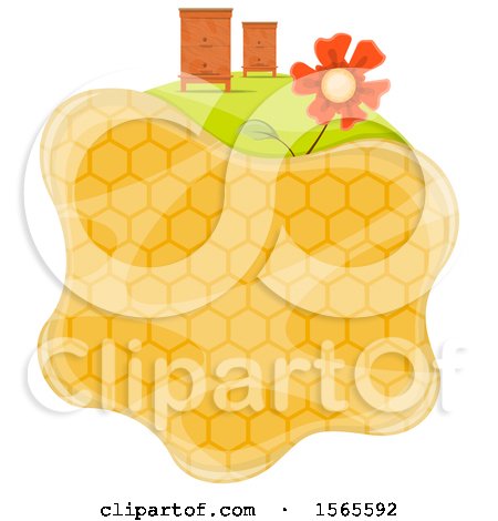Clipart of a Honeycomb with Bee Houses and a Flower - Royalty Free Vector Illustration by Vector Tradition SM
