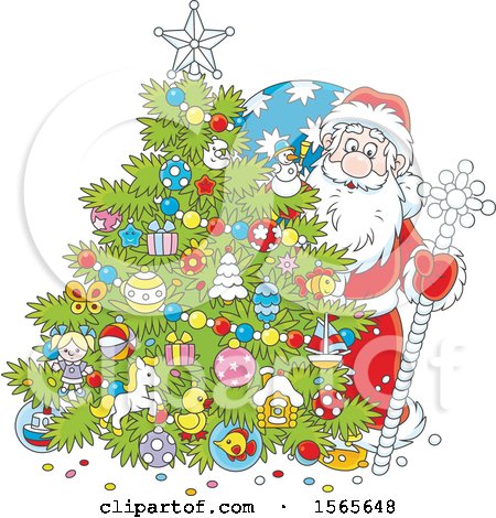 Clipart of a Christmas Tree and Santa Claus - Royalty Free Vector Illustration by Alex Bannykh