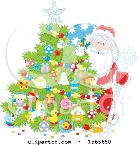 Clipart of a Christmas Tree and Santa - Royalty Free Vector Illustration by Alex Bannykh