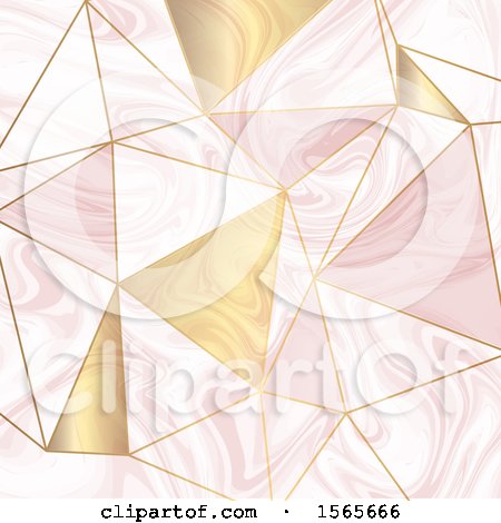 Clipart of a Pink and Gold Marble Geometric Background - Royalty Free Vector Illustration by KJ Pargeter