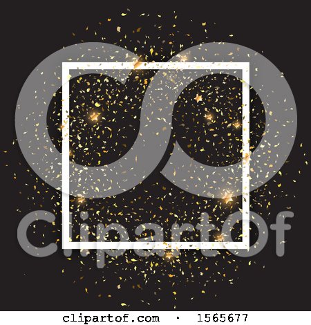 Clipart of a Frame and Gold Confetti on Black - Royalty Free Vector Illustration by KJ Pargeter
