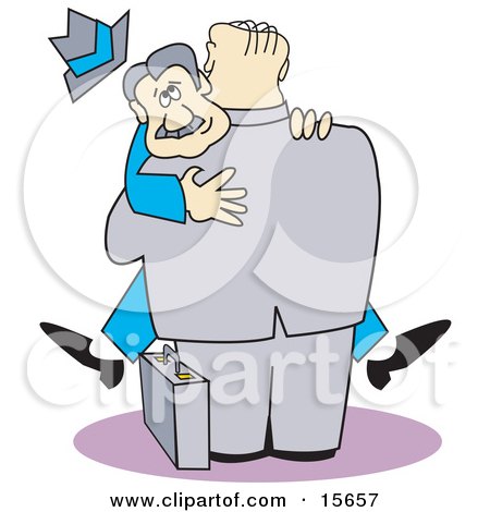 Big Businessman Picking Up And Hugging Another Clipart Illustration by Andy Nortnik