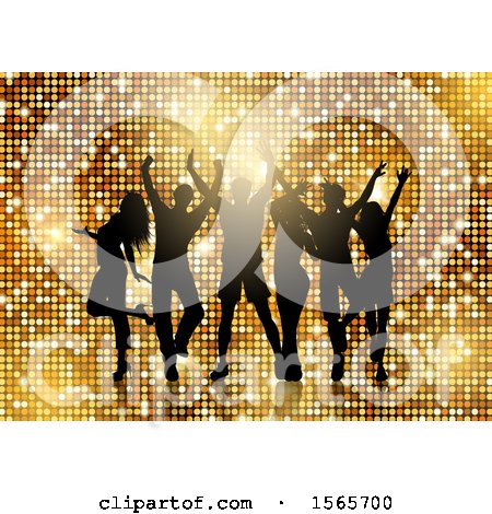 Clipart of a Group of Silhouetted Dancers on Gold - Royalty Free Vector Illustration by KJ Pargeter