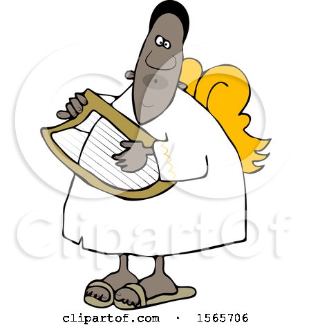 Clipart of a Black Male Angel Playing a Lyre - Royalty Free Vector Illustration by djart