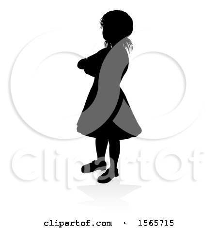 Clipart of a Silhouetted Girl with a Reflection or Shadow, on a White Background - Royalty Free Vector Illustration by AtStockIllustration