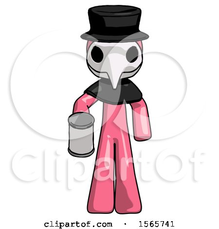 Pink Plague Doctor Man Begger Holding Can Begging or Asking for Charity by Leo Blanchette