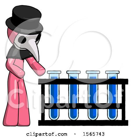 Pink Plague Doctor Man Using Test Tubes or Vials on Rack by Leo Blanchette
