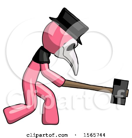 Pink Plague Doctor Man Hitting with Sledgehammer, or Smashing Something by Leo Blanchette