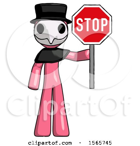 Pink Plague Doctor Man Holding Stop Sign by Leo Blanchette