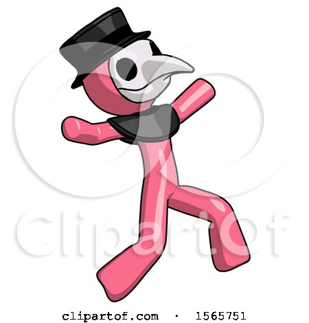 Pink Plague Doctor Man Running Away in Hysterical Panic Direction Right by Leo Blanchette