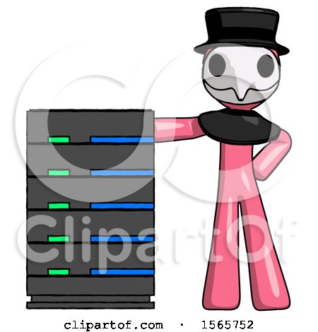 Pink Plague Doctor Man with Server Rack Leaning Confidently Against It by Leo Blanchette
