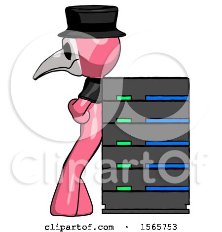 Pink Plague Doctor Man Resting Against Server Rack by Leo Blanchette