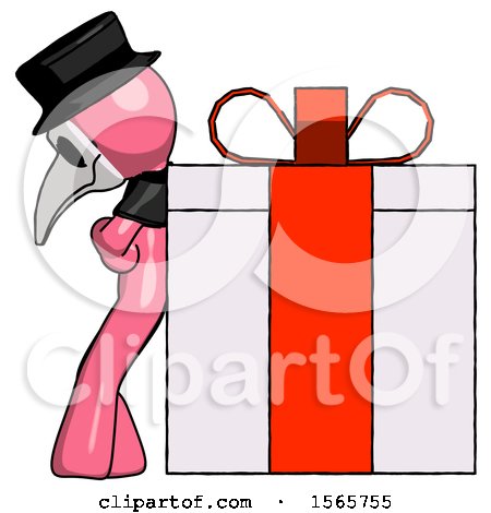 Pink Plague Doctor Man Gift Concept - Leaning Against Large Present by Leo Blanchette