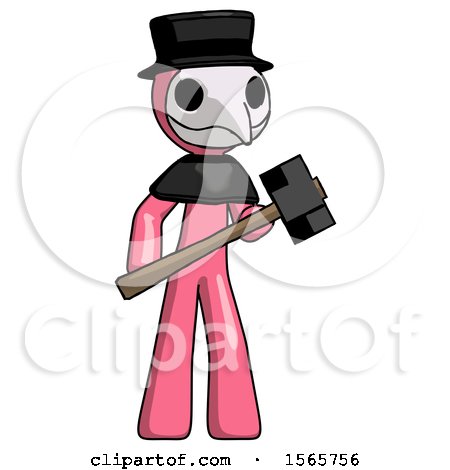 Pink Plague Doctor Man with Sledgehammer Standing Ready to Work or Defend by Leo Blanchette