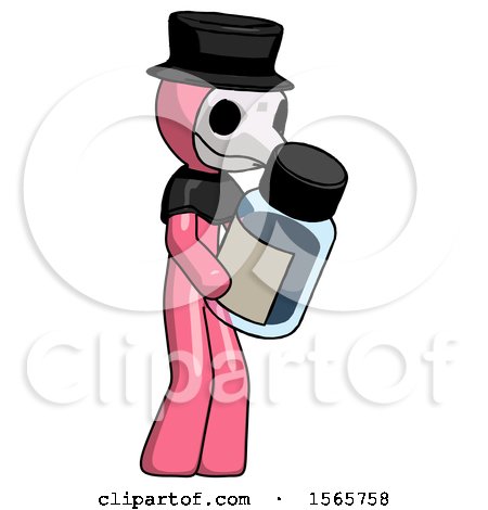 Pink Plague Doctor Man Holding Glass Medicine Bottle by Leo Blanchette
