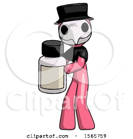 Pink Plague Doctor Man Holding White Medicine Bottle by Leo Blanchette