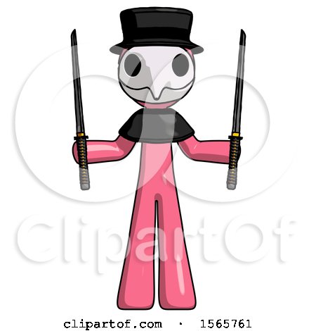 Pink Plague Doctor Man Posing with Two Ninja Sword Katanas up by Leo Blanchette
