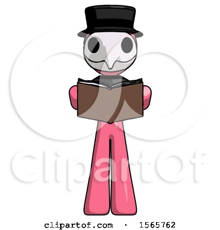 Pink Plague Doctor Man Reading Book While Standing up Facing Viewer by Leo Blanchette
