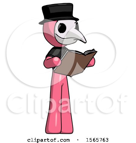 Pink Plague Doctor Man Reading Book While Standing up Facing Away by Leo Blanchette