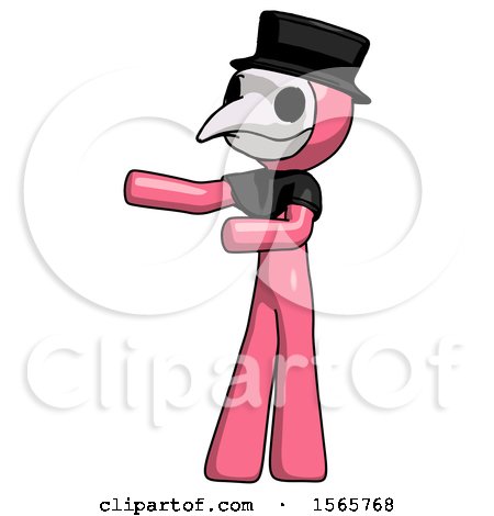 Pink Plague Doctor Man Presenting Something to His Right by Leo Blanchette