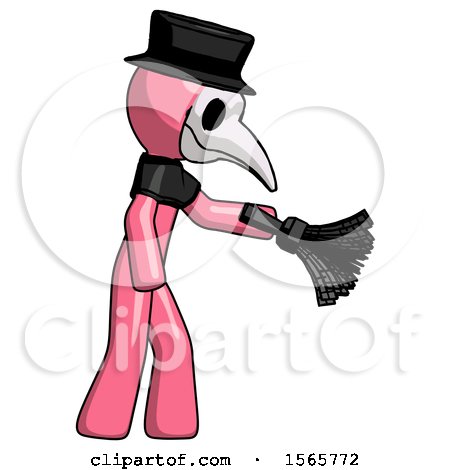 Pink Plague Doctor Man Dusting with Feather Duster Downwards by Leo Blanchette