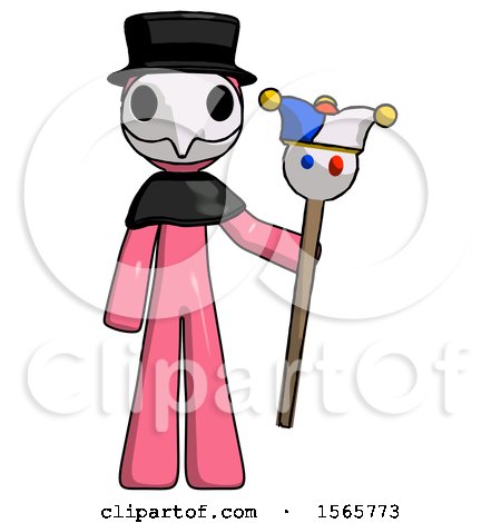 Pink Plague Doctor Man Holding Jester Staff by Leo Blanchette