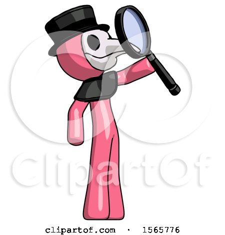 Pink Plague Doctor Man Inspecting with Large Magnifying Glass Facing up by Leo Blanchette