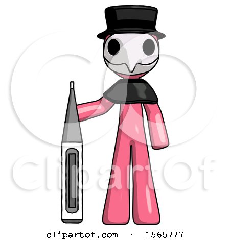Pink Plague Doctor Man Standing with Large Thermometer by Leo Blanchette
