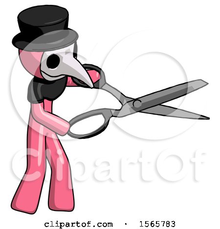 Pink Plague Doctor Man Holding Giant Scissors Cutting out Something by Leo Blanchette