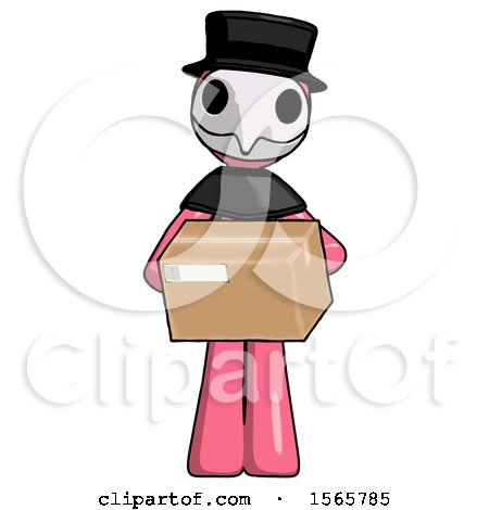Pink Plague Doctor Man Holding Box Sent or Arriving in Mail by Leo Blanchette