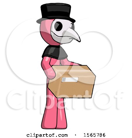 Pink Plague Doctor Man Holding Package to Send or Recieve in Mail by Leo Blanchette
