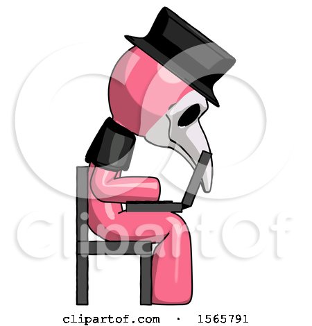 Pink Plague Doctor Man Using Laptop Computer While Sitting in Chair View from Side by Leo Blanchette