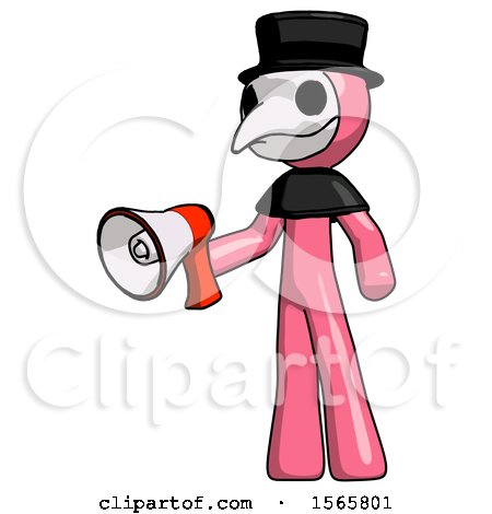 Pink Plague Doctor Man Holding Megaphone Bullhorn Facing Right by Leo Blanchette