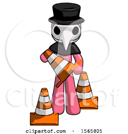 Pink Plague Doctor Man Holding a Traffic Cone by Leo Blanchette