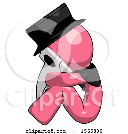 Pink Plague Doctor Man Sitting with Head down Facing Sideways Left by Leo Blanchette