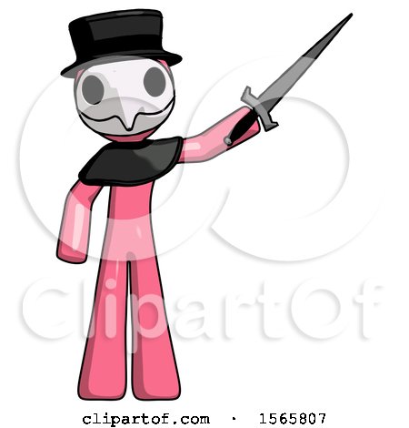 Pink Plague Doctor Man Holding Sword in the Air Victoriously by Leo Blanchette