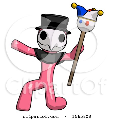 Pink Plague Doctor Man Holding Jester Staff Posing Charismatically by Leo Blanchette