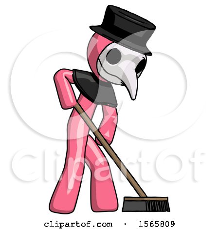 Pink Plague Doctor Man Cleaning Services Janitor Sweeping Side View by Leo Blanchette