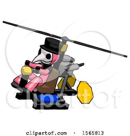 Pink Plague Doctor Man Flying in Gyrocopter Front Side Angle Top View by Leo Blanchette