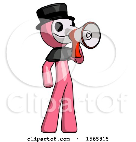 Pink Plague Doctor Man Shouting into Megaphone Bullhorn Facing Right by Leo Blanchette