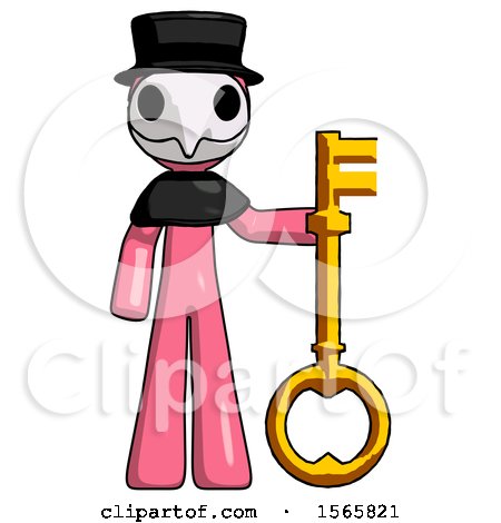 Pink Plague Doctor Man Holding Key Made of Gold by Leo Blanchette