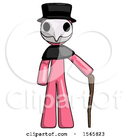Pink Plague Doctor Man Standing with Hiking Stick by Leo Blanchette