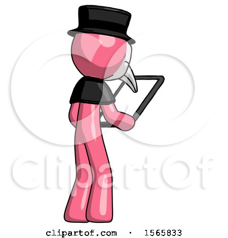 Pink Plague Doctor Man Looking at Tablet Device Computer Facing Away by Leo Blanchette