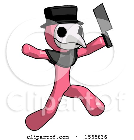 Pink Plague Doctor Man Psycho Running with Meat Cleaver by Leo Blanchette