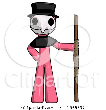 Pink Plague Doctor Man Holding Staff or Bo Staff by Leo Blanchette