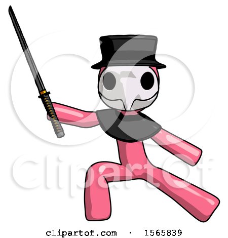 Pink Plague Doctor Man with Ninja Sword Katana in Defense Pose by Leo Blanchette