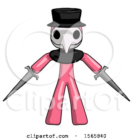 Pink Plague Doctor Man Two Sword Defense Pose by Leo Blanchette