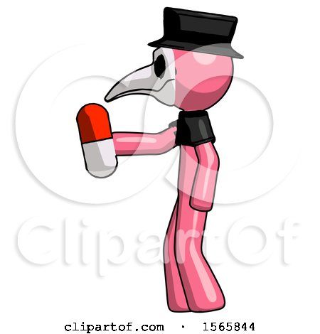 Pink Plague Doctor Man Holding Red Pill Walking to Left by Leo Blanchette