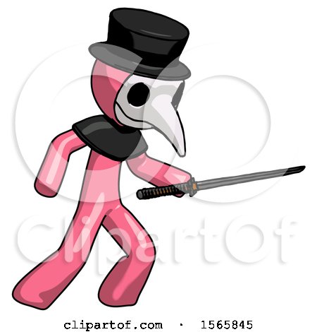 Pink Plague Doctor Man Stabbing with Ninja Sword Katana by Leo Blanchette